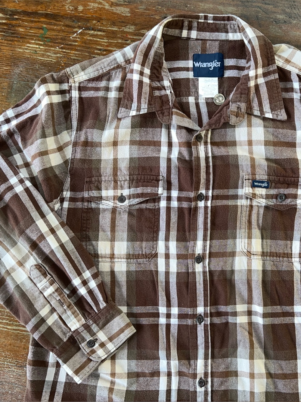 Wrangler Western Brown Plaid Button Down